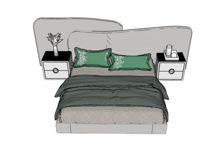 现代双人床被子枕头床铺SU模型 SU模型免费下载_sketchup模型
