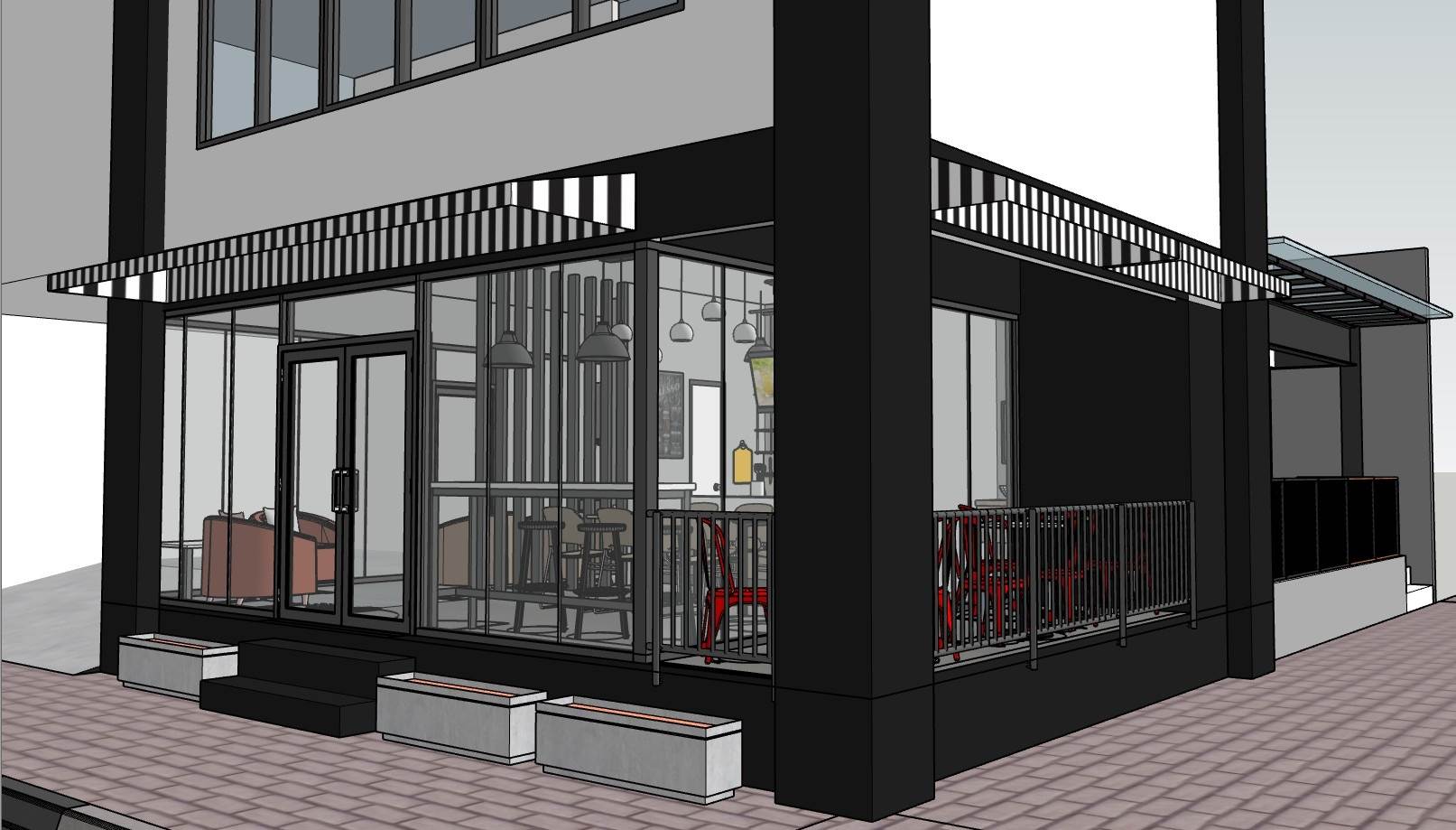 转角咖啡店餐饮店商业SU模型 SU模型免费下载_sketchup模型