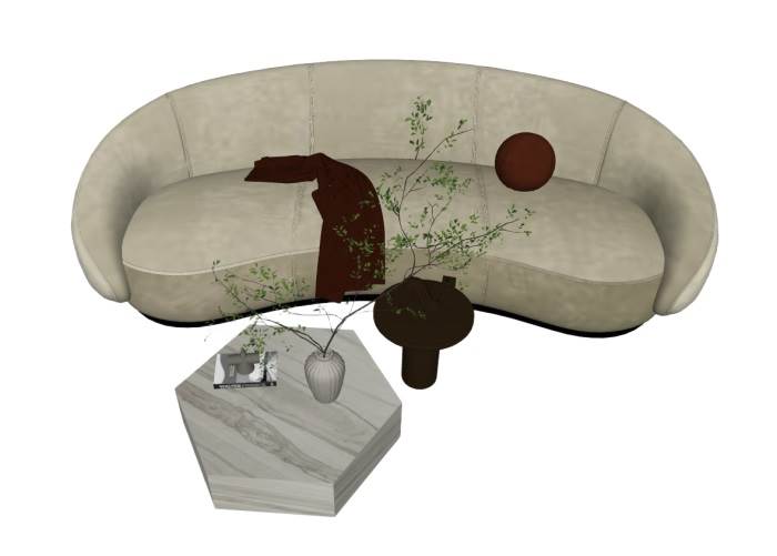 奶油风沙发茶几花瓶沙发SU模型 SU模型免费下载_sketchup模型