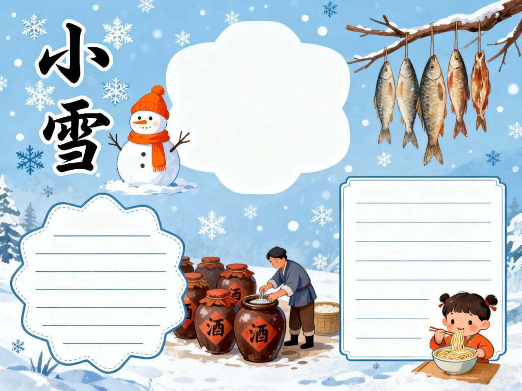 手抄报:小雪节气小报 手抄报版式设计JPG模板