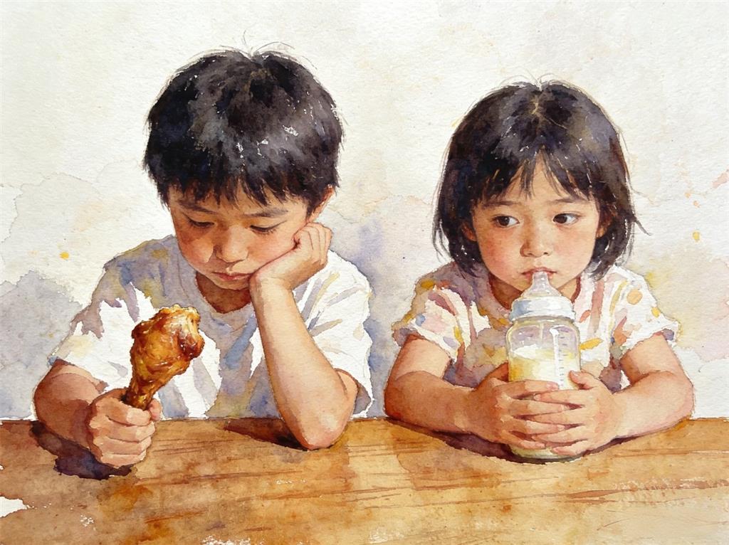 水彩画:爱吃鸡和爱喝奶的人都沉默了 水彩画高清JPG图片素材