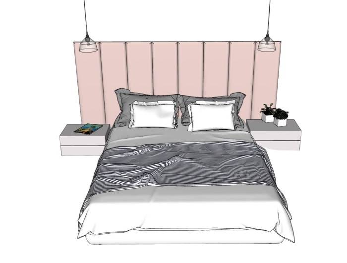 现代双人床床铺SU模型 SU模型免费下载_sketchup模型