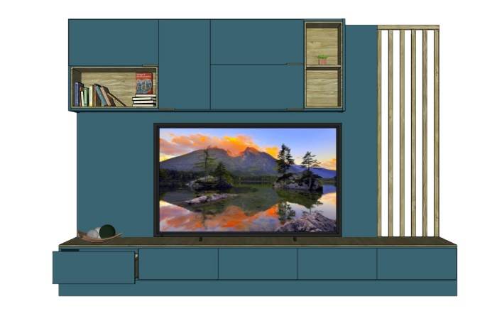 现代蓝色电视柜带书本柜子SU模型 SU模型免费下载_sketchup模型