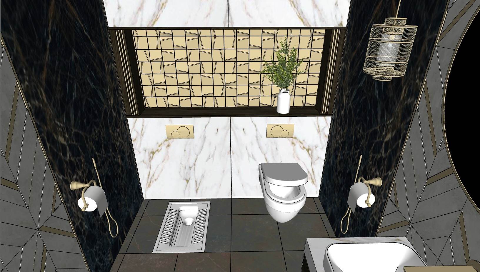 浴室卫生间蹲便器空间设计浴室SU模型 SU模型免费下载_sketchup模型