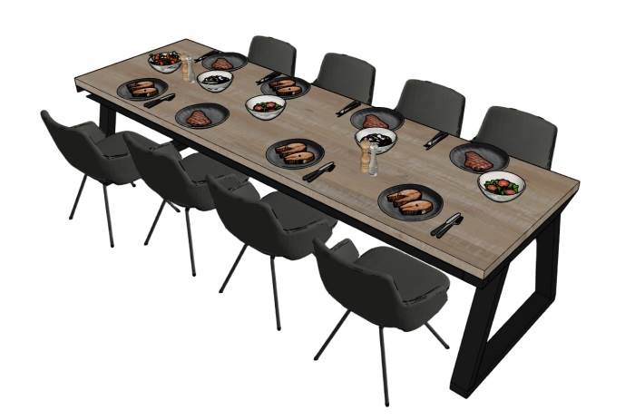 多人位餐桌椅桌子SU模型 SU模型免费下载_sketchup模型