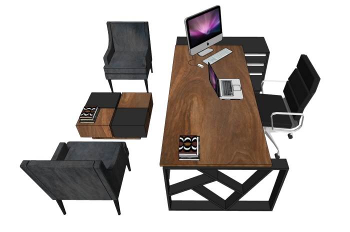 工业风办公桌椅办公SU模型 SU模型免费下载_sketchup模型