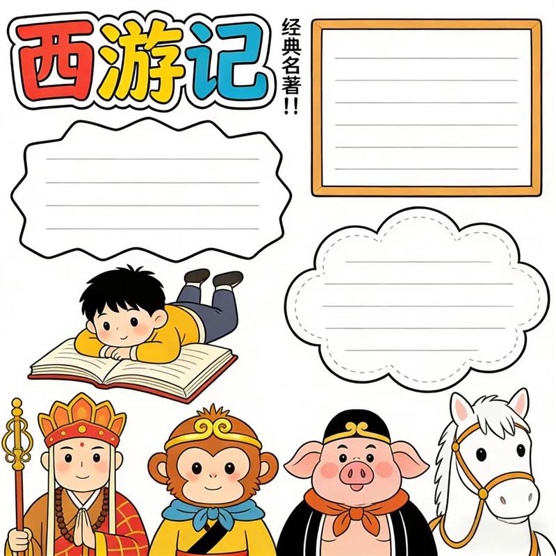 手抄报:西游记四大名著小报 手抄报版式设计JPG模板