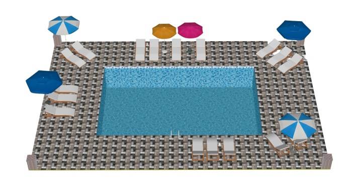 游泳池躺椅遮阳伞体育SU模型 SU模型免费下载_sketchup模型