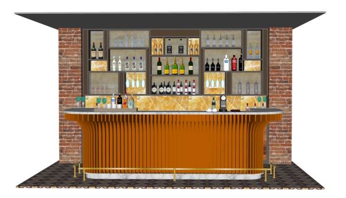 工业风酒吧吧台柜前台柜bar柜子SU模型 SU模型免费下载_sketchup模型