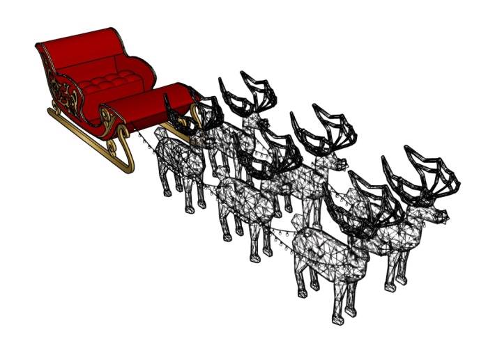 麋鹿和圣诞老人的雪橇装饰SU模型 SU模型免费下载_sketchup模型