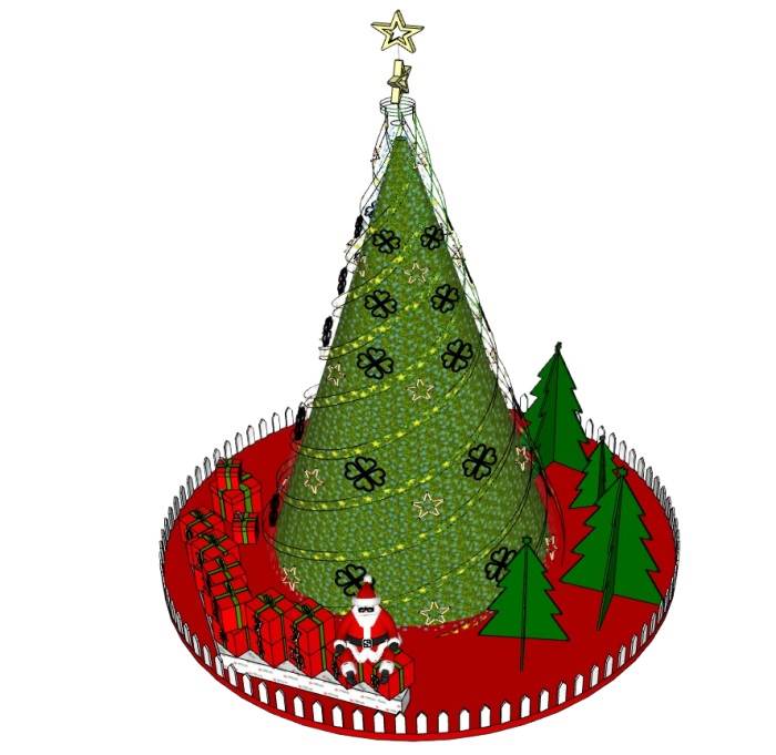 圣诞树和圣诞老人礼物装饰SU模型 SU模型免费下载_sketchup模型