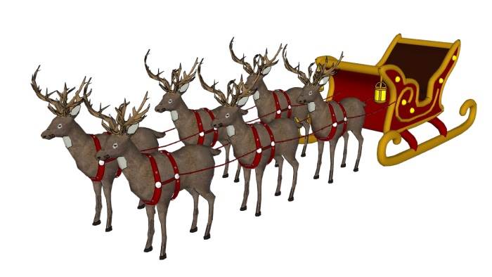 驯鹿圣诞雪橇装饰SU模型 SU模型免费下载_sketchup模型