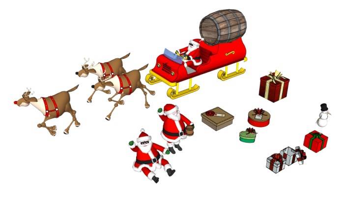 圣诞老人礼盒麋鹿装饰SU模型 SU模型免费下载_sketchup模型