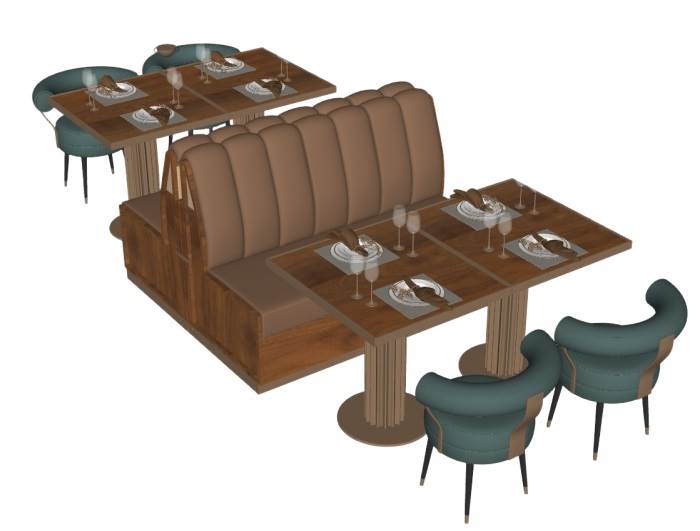 卡座餐桌椅餐具桌子SU模型 SU模型免费下载_sketchup模型