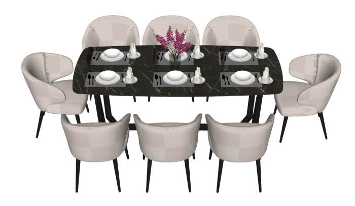 意式餐桌椅餐具花瓶桌子SU模型 SU模型免费下载_sketchup模型