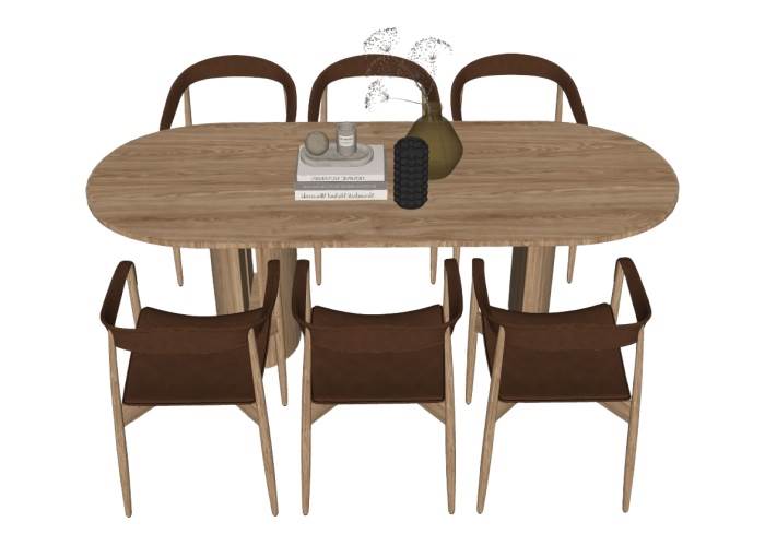 椭圆形木餐桌椅家具桌子SU模型 SU模型免费下载_sketchup模型