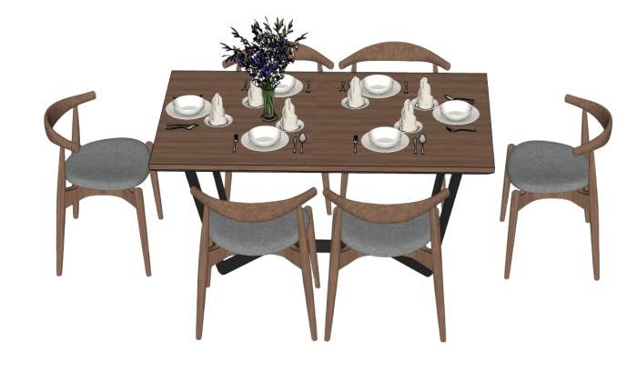 原木餐桌椅家具桌子SU模型 SU模型免费下载_sketchup模型