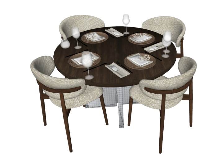 木制圆桌椅餐具桌子SU模型 SU模型免费下载_sketchup模型