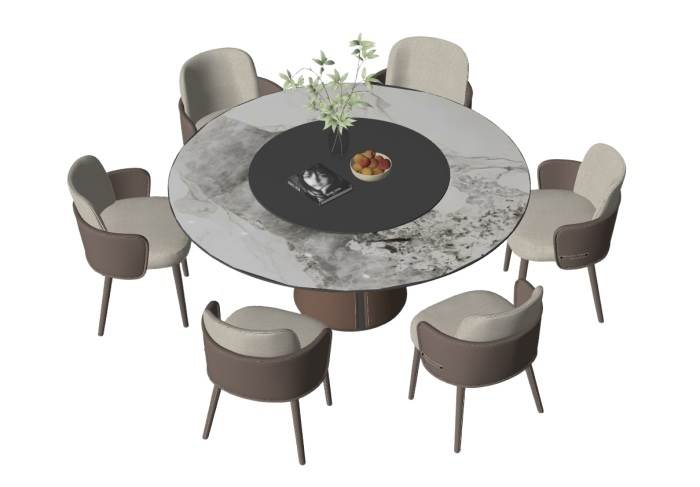 大圆桌餐桌椅桌子SU模型 SU模型免费下载_sketchup模型