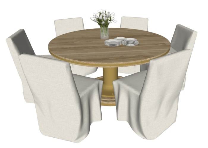 圆桌椅餐桌椅花瓶桌子SU模型 SU模型免费下载_sketchup模型