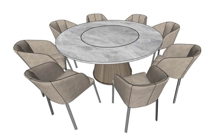 岩板圆桌餐桌椅桌子SU模型 SU模型免费下载_sketchup模型