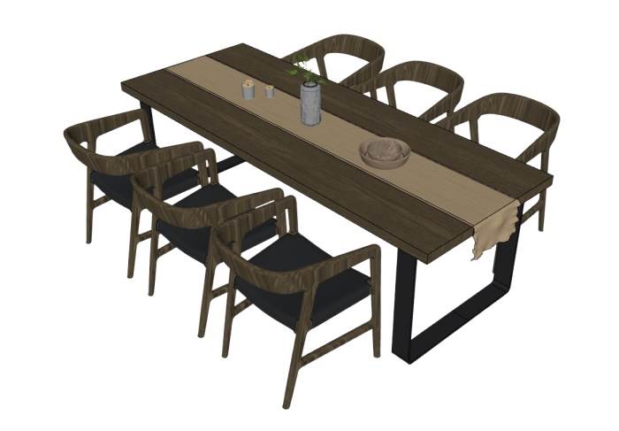 新中式风格餐桌椅桌子SU模型 SU模型免费下载_sketchup模型