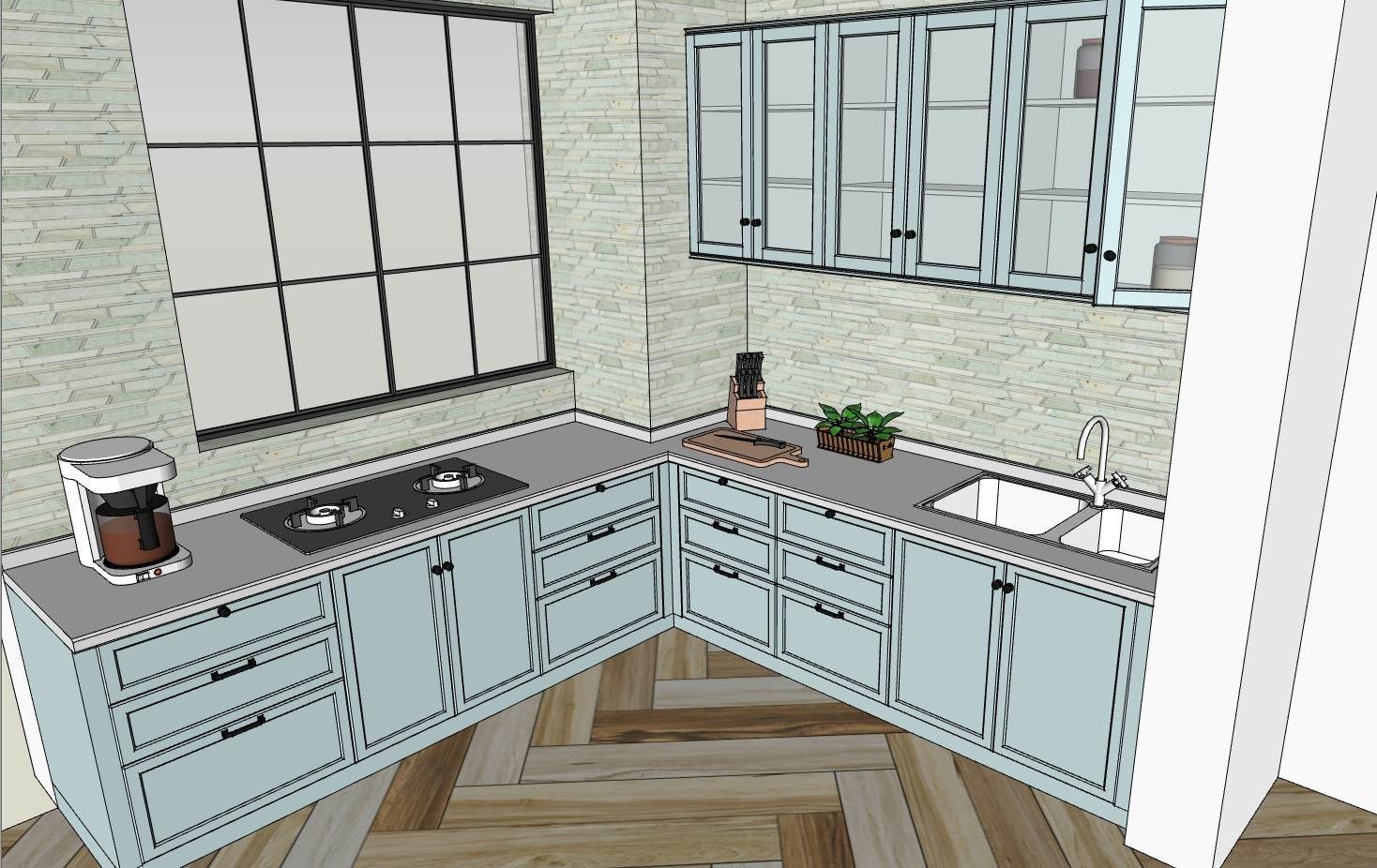 北欧厨房橱柜厨房SU模型 SU模型免费下载_sketchup模型