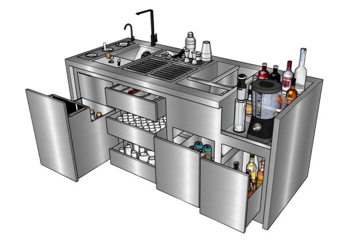 不锈钢模块化吧台水吧厨房SU模型 SU模型免费下载_sketchup模型
