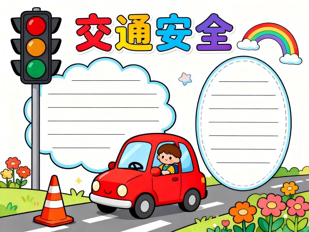 手抄报:一年级交通安全小报 手抄报版式设计JPG模板