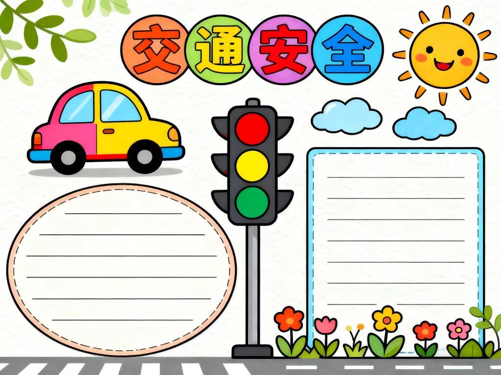 手抄报:二年级交通安全小报 手抄报版式设计JPG模板