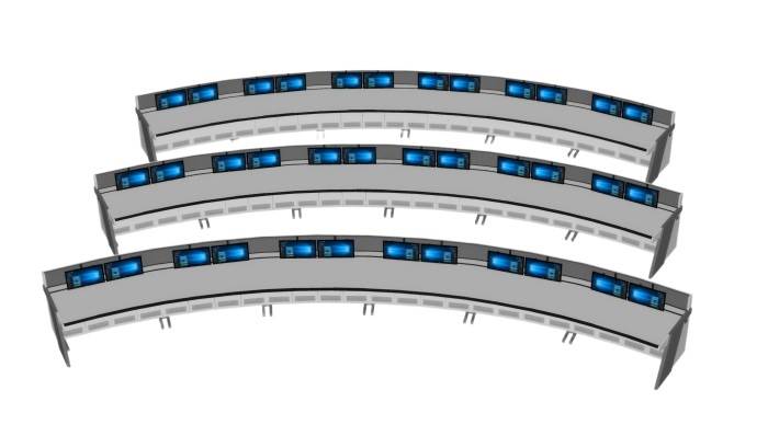 弧形监控操作台桌子SU模型 SU模型免费下载_sketchup模型