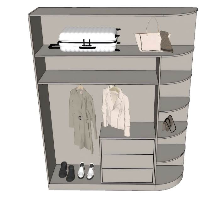 开放式衣柜衣橱带行李箱鞋子包包柜子SU模型 SU模型免费下载_sketchup模型