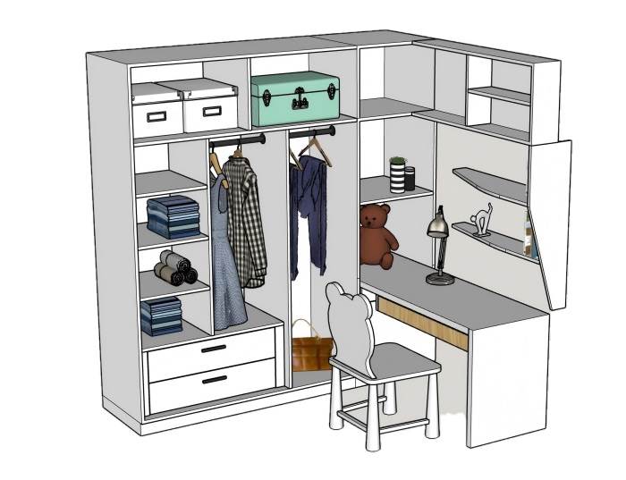 组合柜衣柜书桌柜子SU模型 SU模型免费下载_sketchup模型