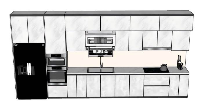 现代厨房橱柜和嵌入式冰箱柜子SU模型 SU模型免费下载_sketchup模型