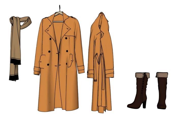 女装衣服外套围巾和女靴子服饰SU模型 SU模型免费下载_sketchup模型