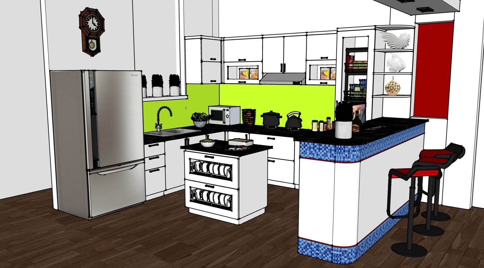 现代风格厨房橱柜吧台椅厨房SU模型 SU模型免费下载_sketchup模型