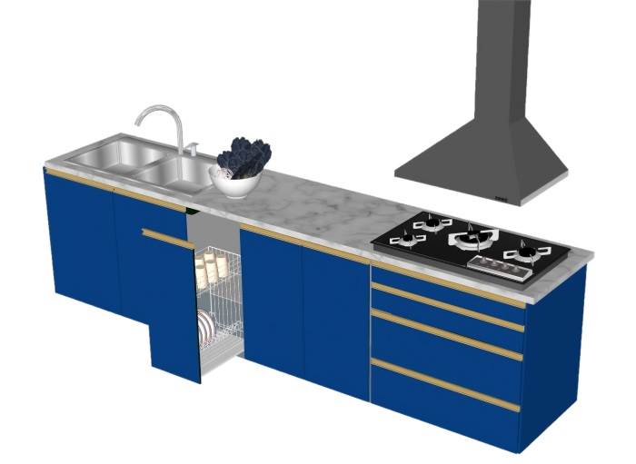简单的蓝色橱柜厨房SU模型 SU模型免费下载_sketchup模型