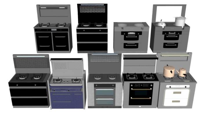 厨房集成灶集合厨房SU模型 SU模型免费下载_sketchup模型