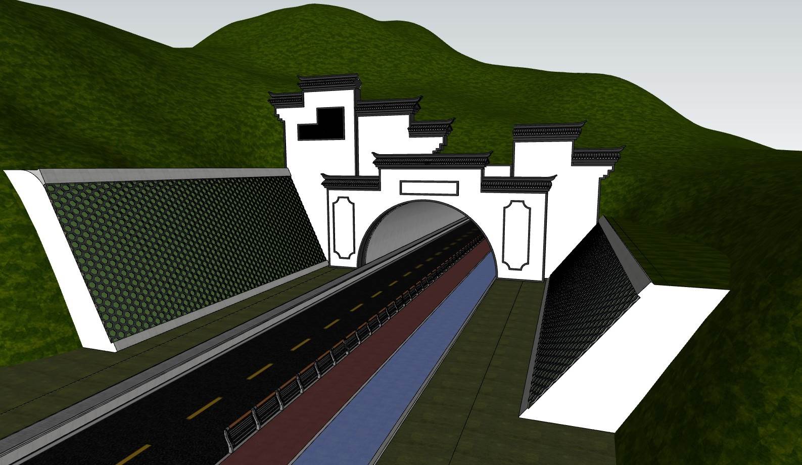 徽派公路山洞隧道交通SU模型 SU模型免费下载_sketchup模型
