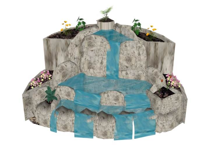 瀑布假山流水景观SU模型 SU模型免费下载_sketchup模型