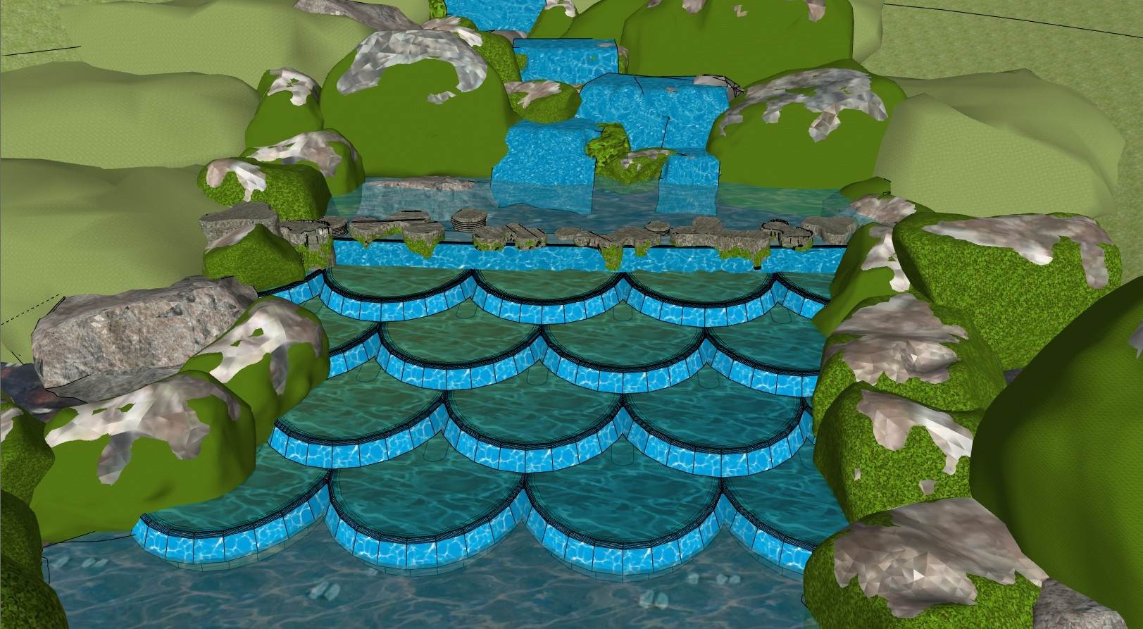 鱼鳞状叠水景观SU模型 SU模型免费下载_sketchup模型