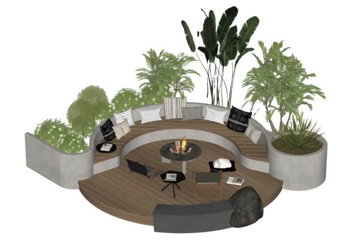 现代自然风的户外下沉式休闲区景观SU模型 SU模型免费下载_sketchup模型
