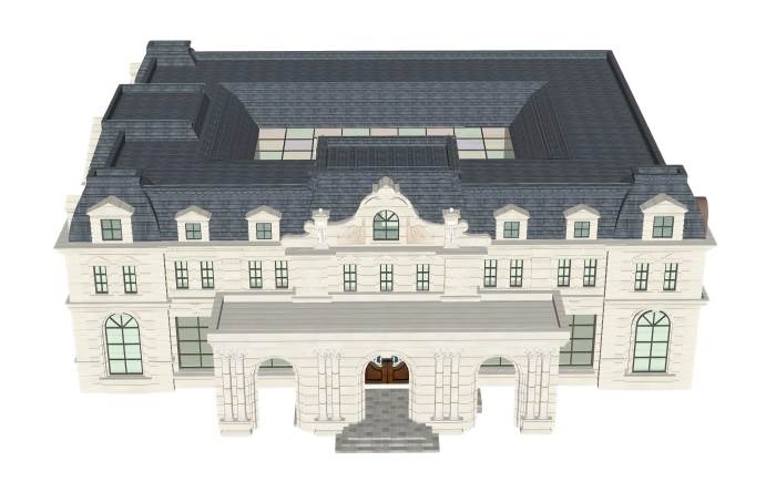 简欧风格售楼中心售楼处建筑SU模型 SU模型免费下载_sketchup模型