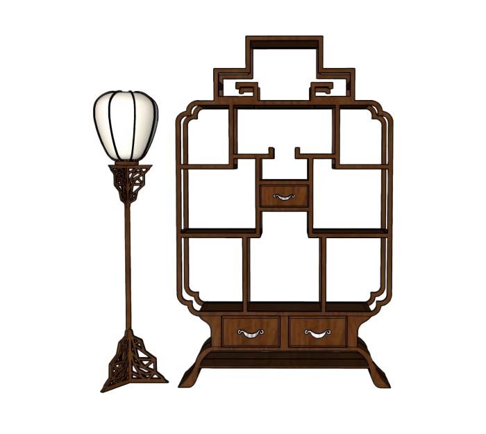 中式家具博古架落地灯柜子SU模型 SU模型免费下载_sketchup模型