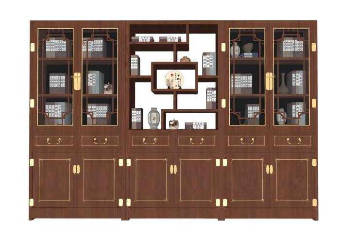 中式书柜书架博古展示架柜子SU模型 SU模型免费下载_sketchup模型