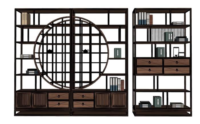 新中式博古架置物柜书本书籍柜子SU模型 SU模型免费下载_sketchup模型