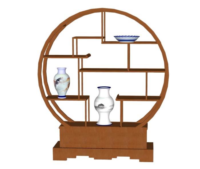 博古架和青花瓷瓶柜子SU模型 SU模型免费下载_sketchup模型