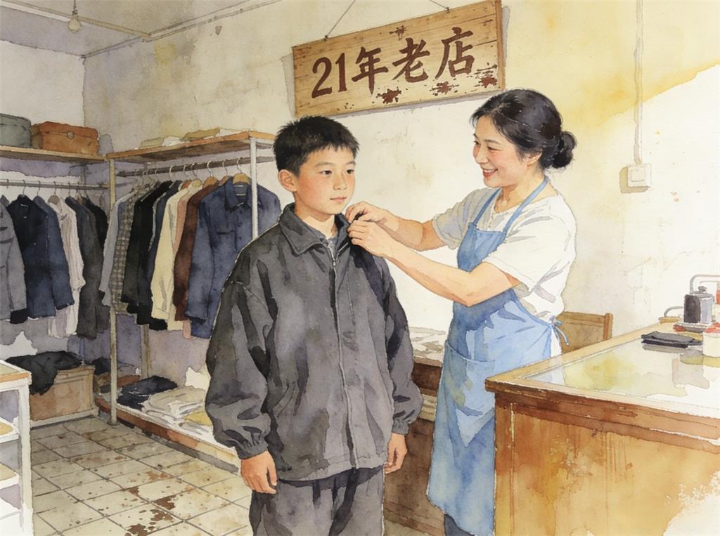 水彩画:妈妈让儿子穿中老年装带火21年老店 水彩画高清JPG图片素材