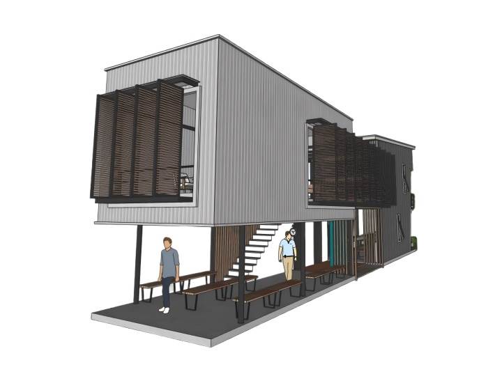 集装箱咖啡厅咖啡店建筑SU模型 SU模型免费下载_sketchup模型