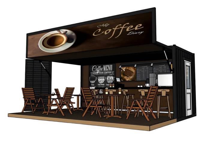 集装箱咖啡厅咖啡店咖啡屋商业SU模型 SU模型免费下载_sketchup模型